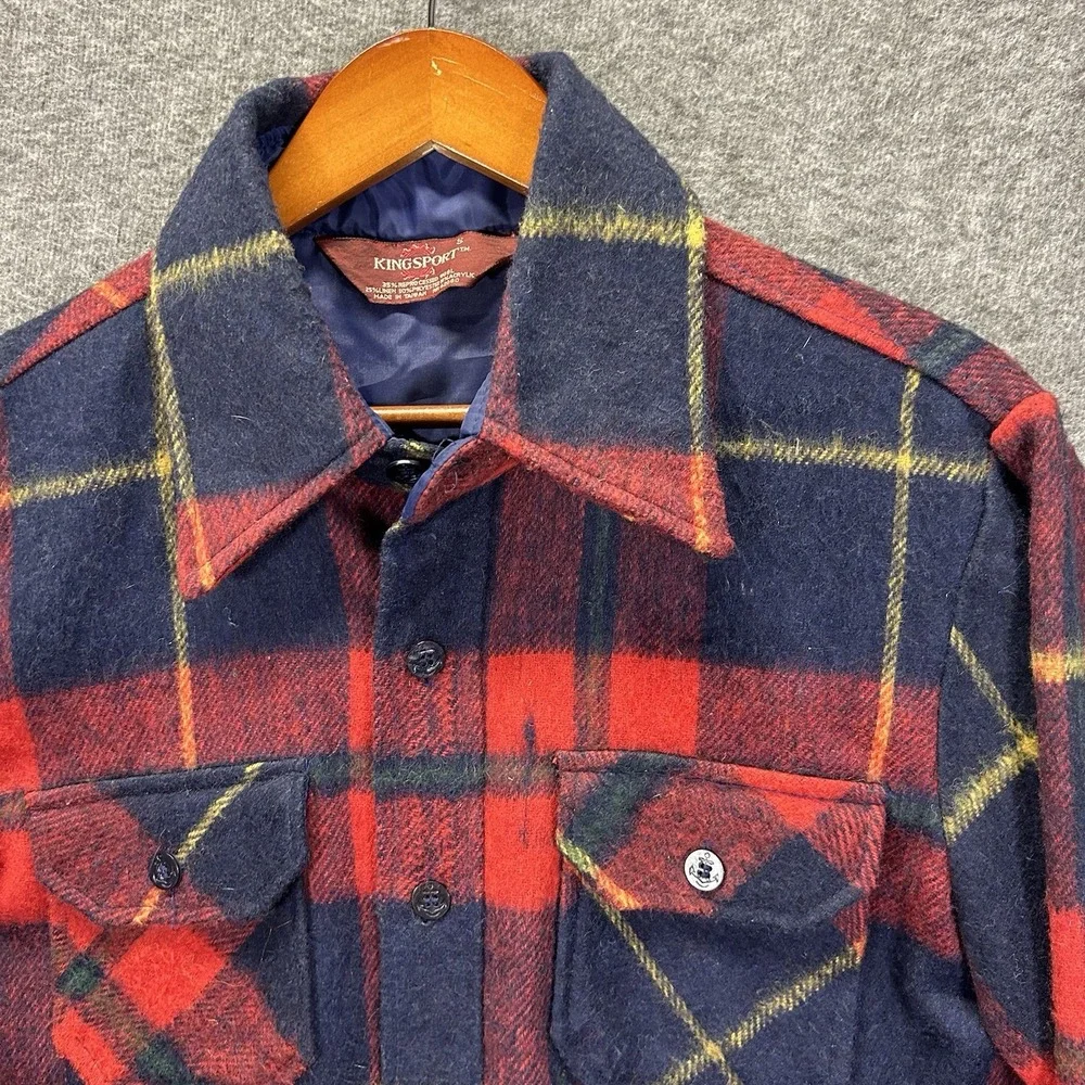 Sears Kingsport Mens Small‎ Red Blue Plaid Jacket Wool Linen Blend
